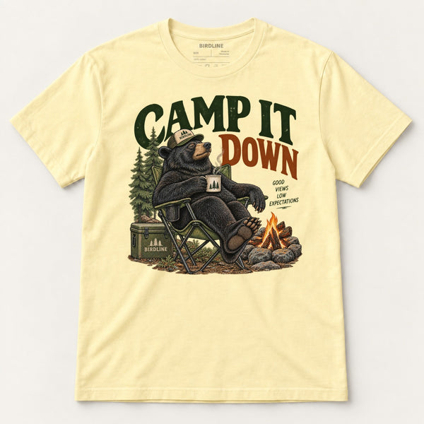 Camp It Down T-Shirt in Cornsilk, front view