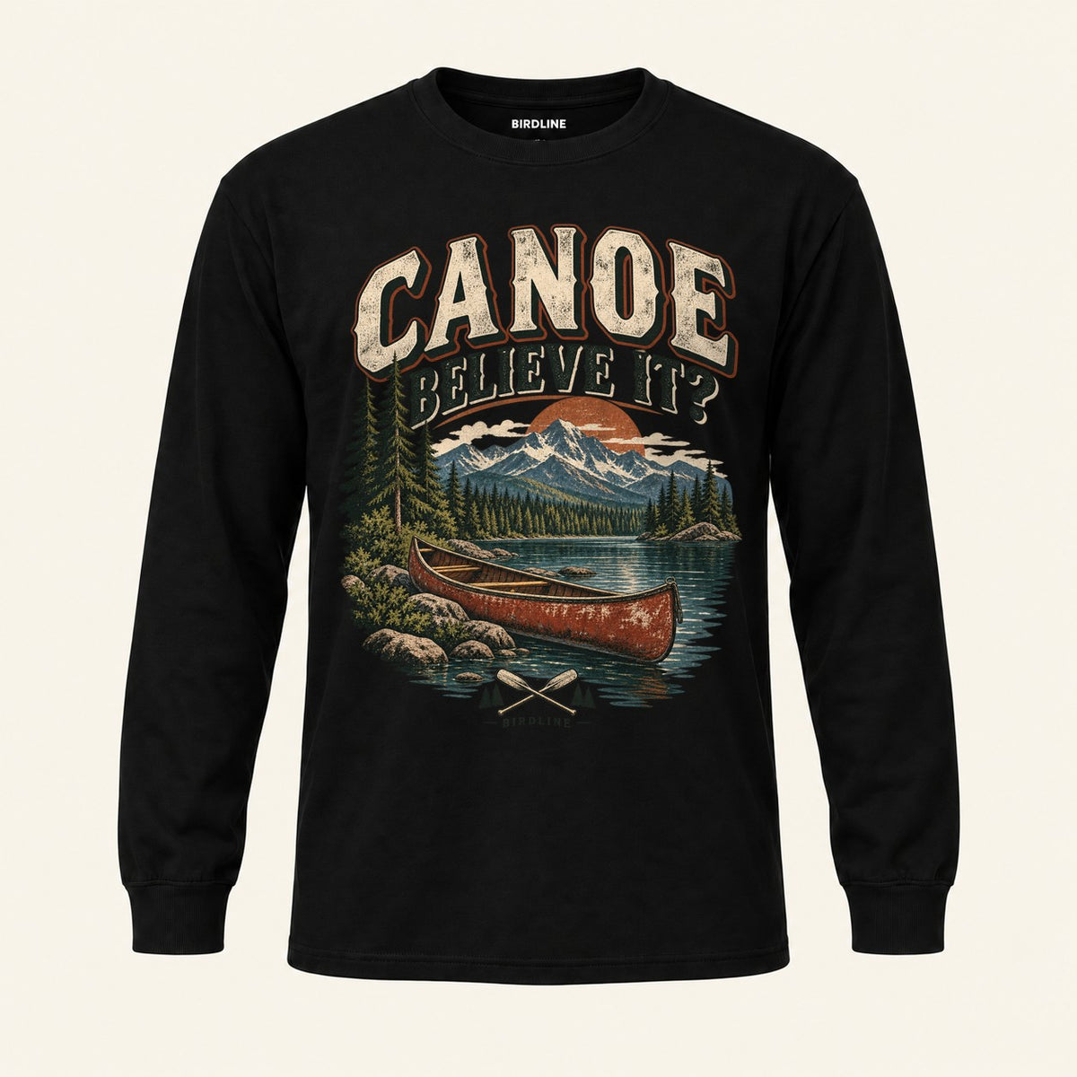 Canoe Believe It Long Sleeve Shirt in Black, front view