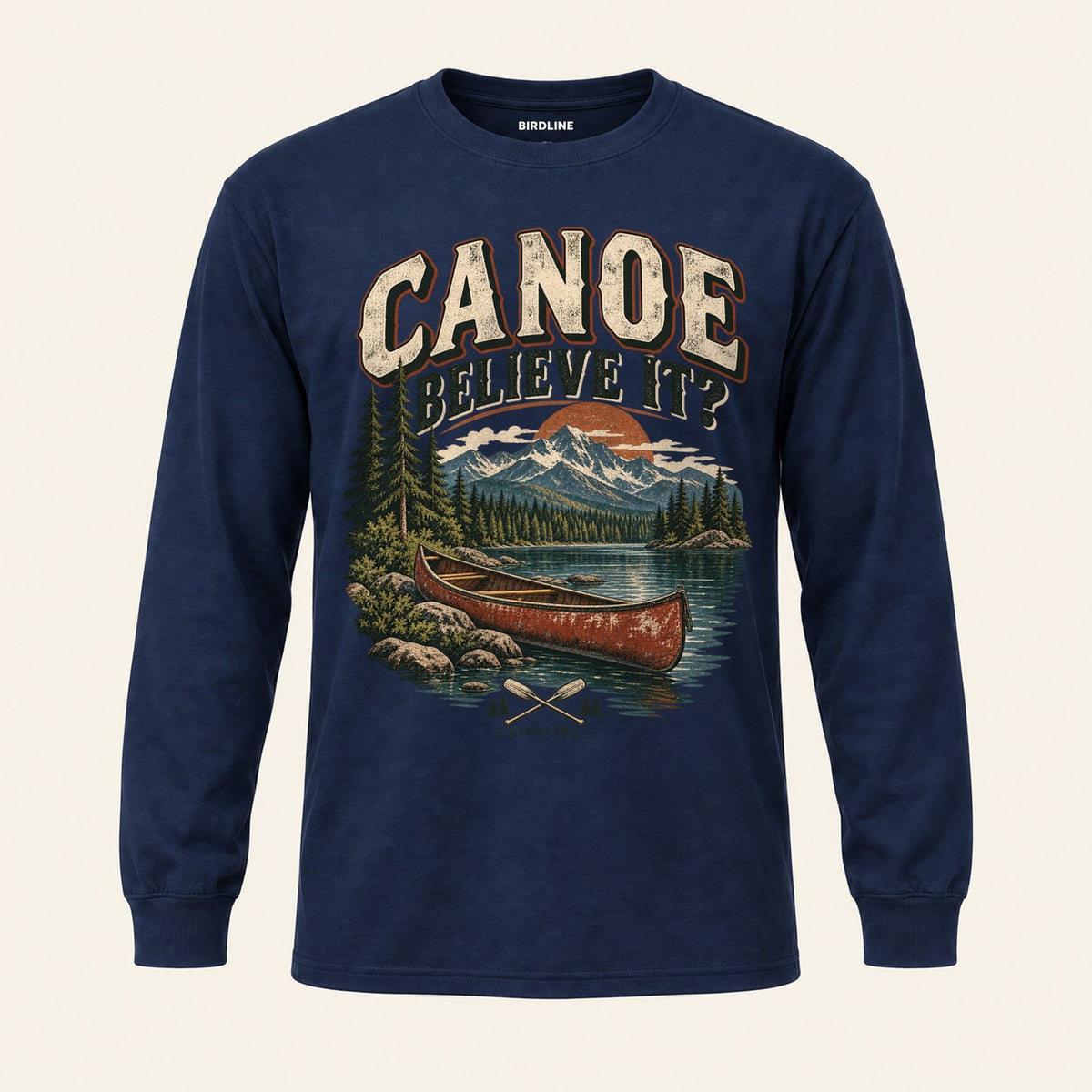 Canoe Believe It Long Sleeve Shirt in Navy, front view