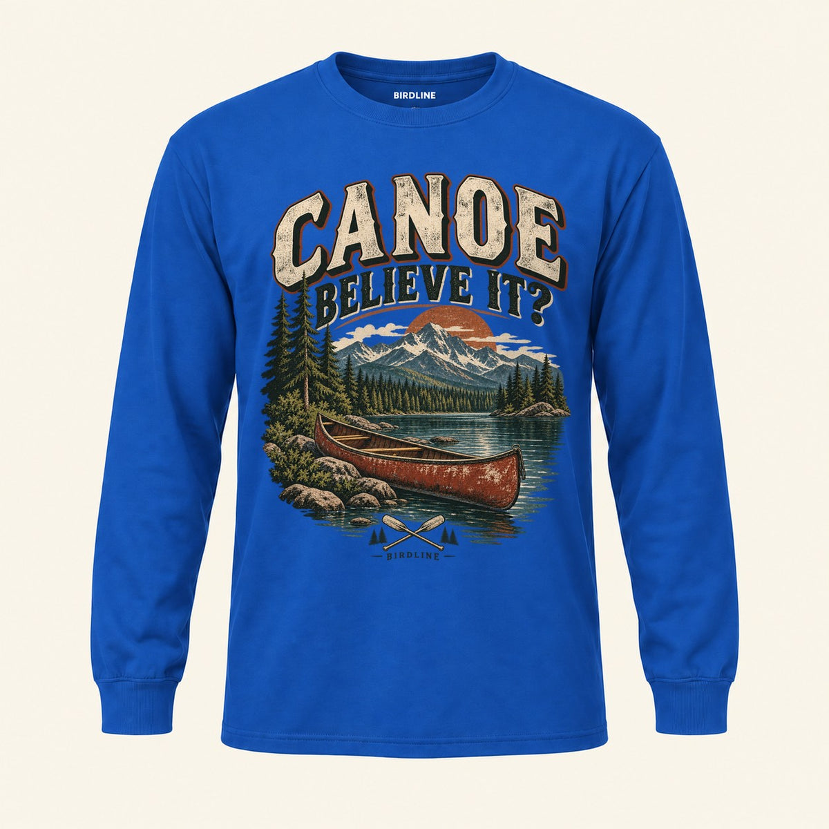 Canoe Believe It Long Sleeve Shirt in Royal, front view