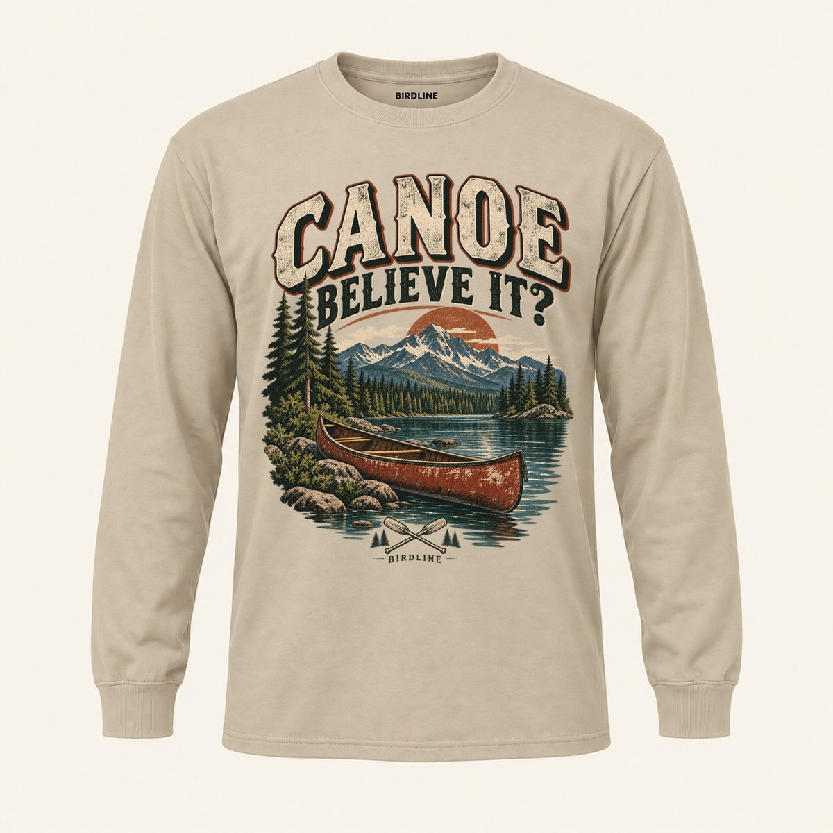 Canoe Believe It Long Sleeve Shirt in Sand, front view
