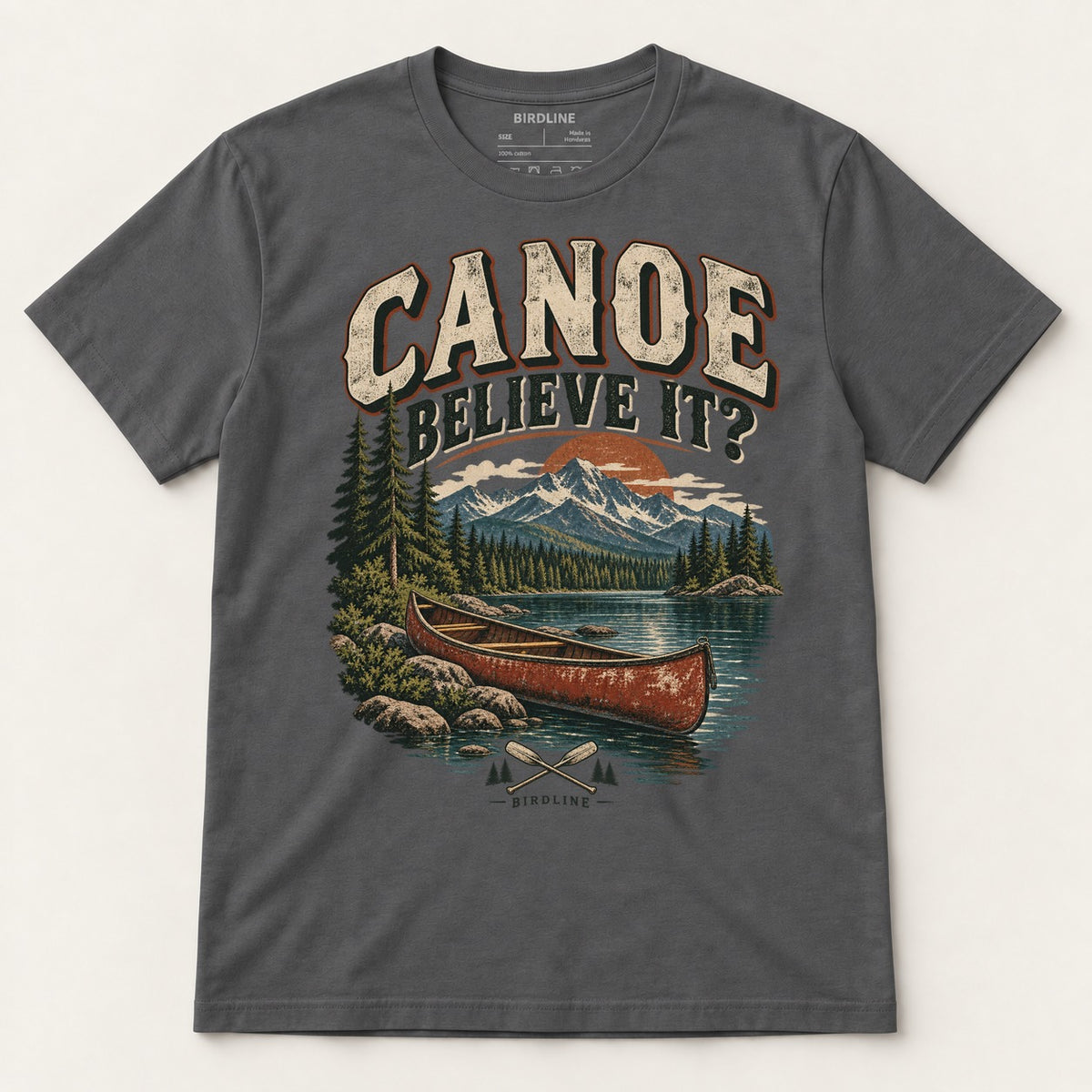 Canoe Believe It T-Shirt in Charcoal, front view