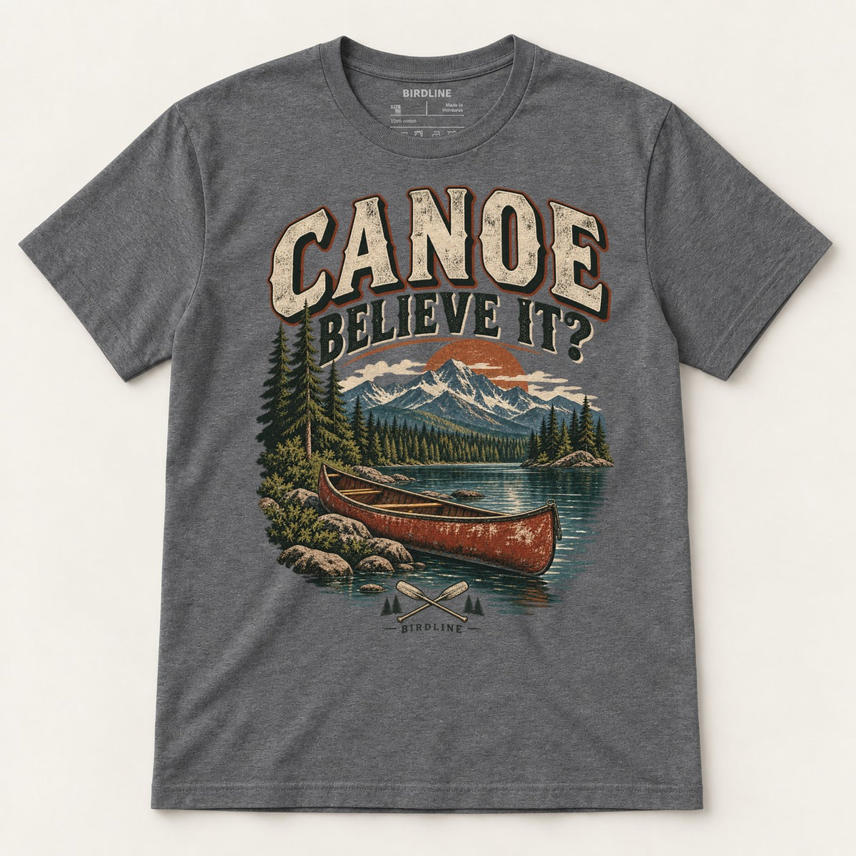 Canoe Believe It T-Shirt in Dark Heather, front view