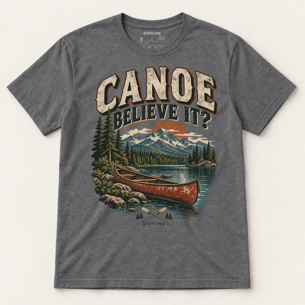 Canoe Believe It T-Shirt in Dark Heather, front view