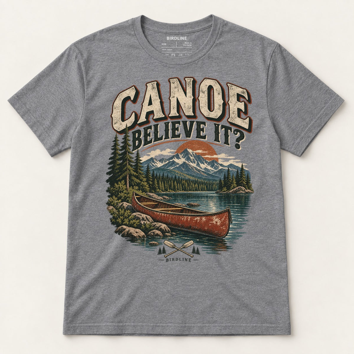 Canoe Believe It T-Shirt in Graphite Heather, front view