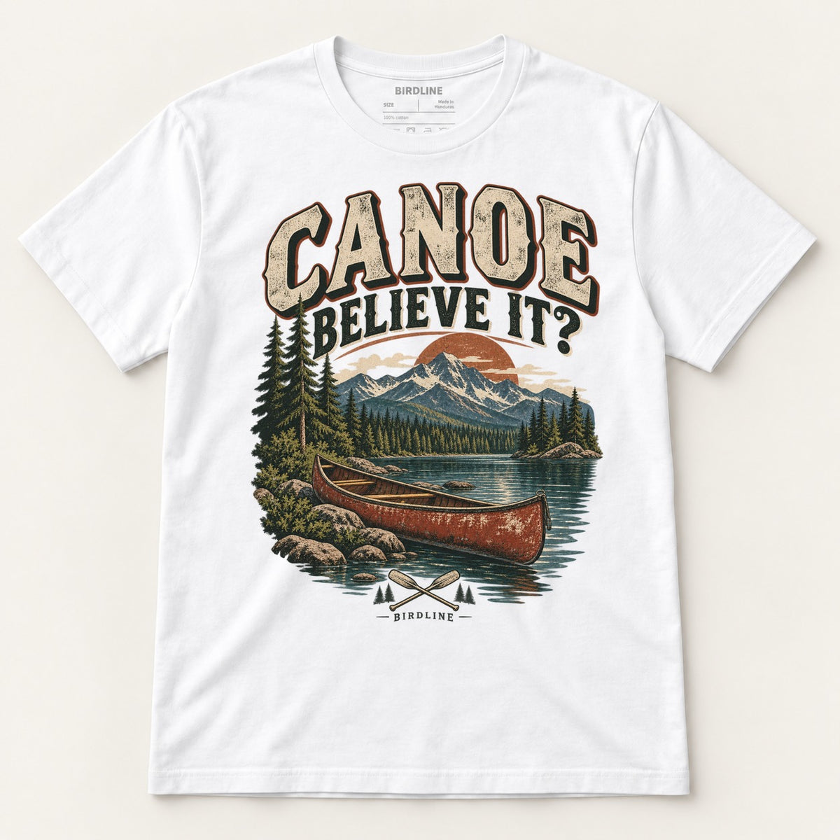 Canoe Believe It T-Shirt in White, front view