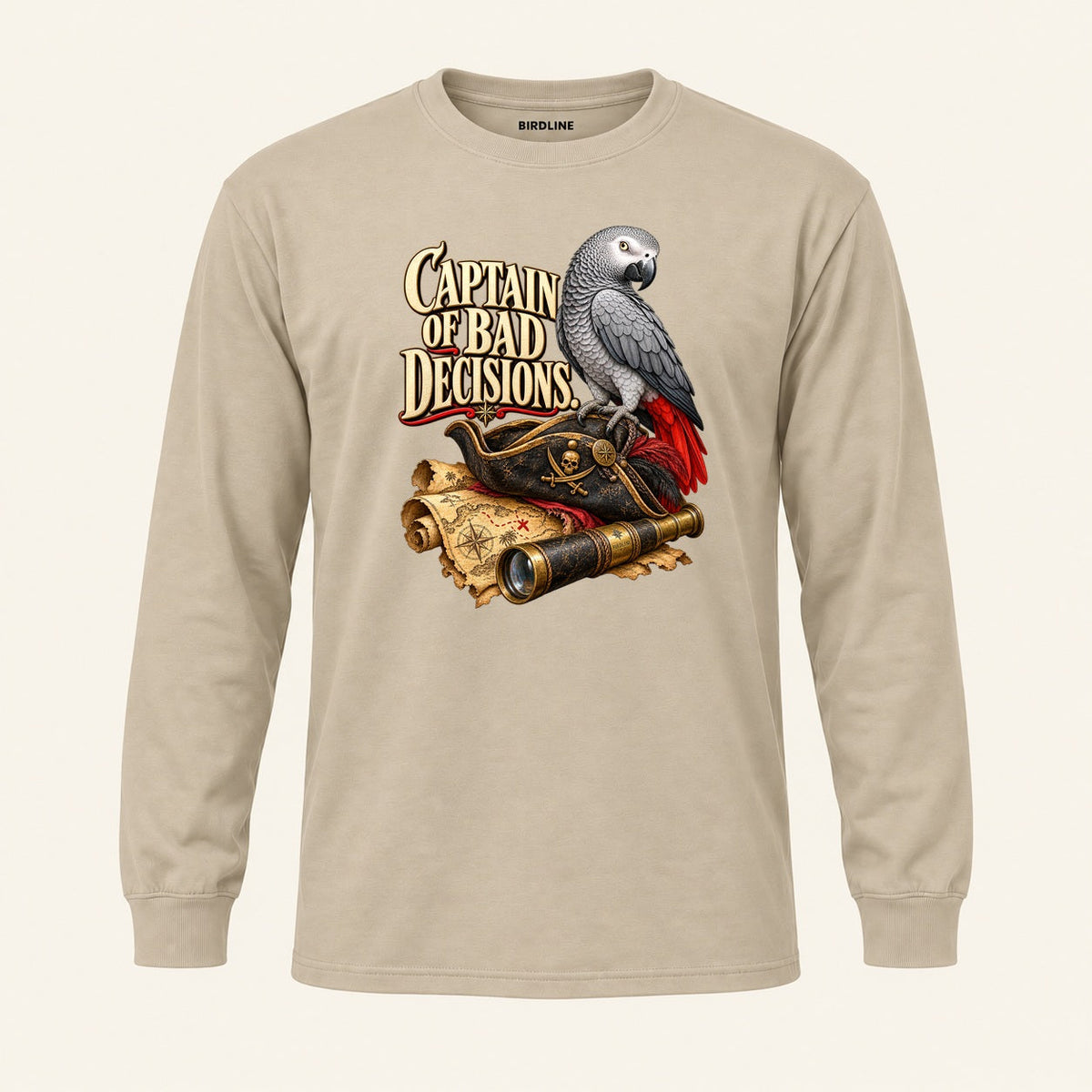 Captain Of Bad Decisions Long Sleeve Shirt in Sand, front view