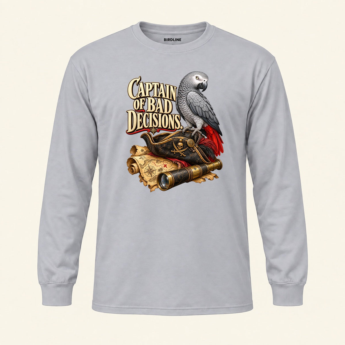 Captain Of Bad Decisions Long Sleeve Shirt in Sport Grey, front view