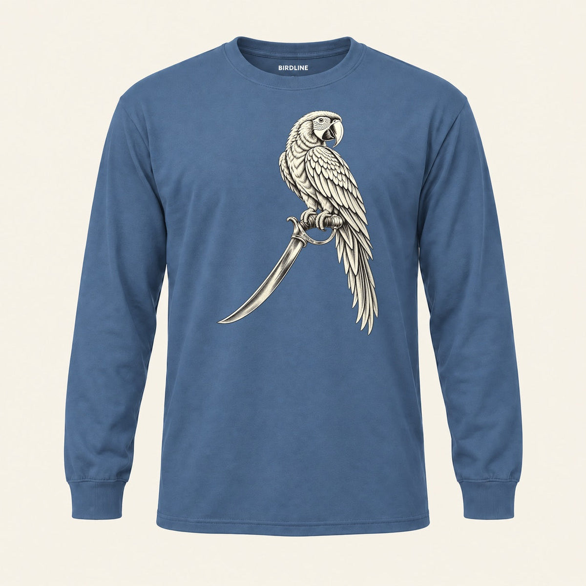 Cutlass Macaw Long Sleeve Shirt in Indigo Blue, front view