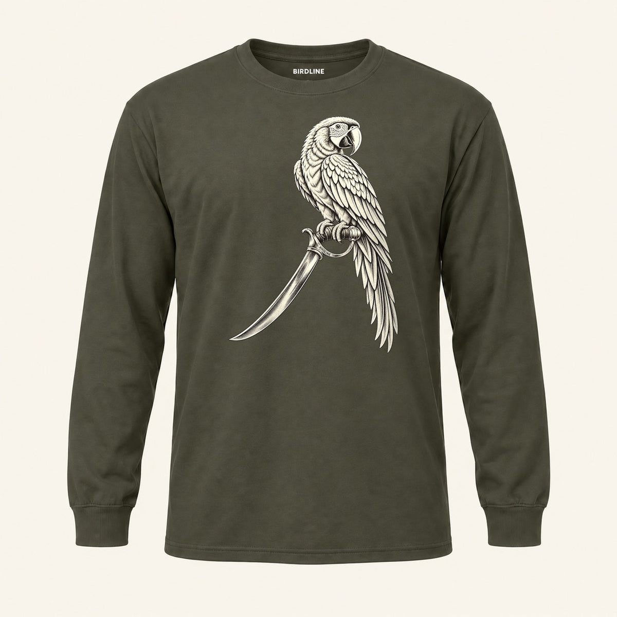 Cutlass Macaw Long Sleeve Shirt in Military Green, front view