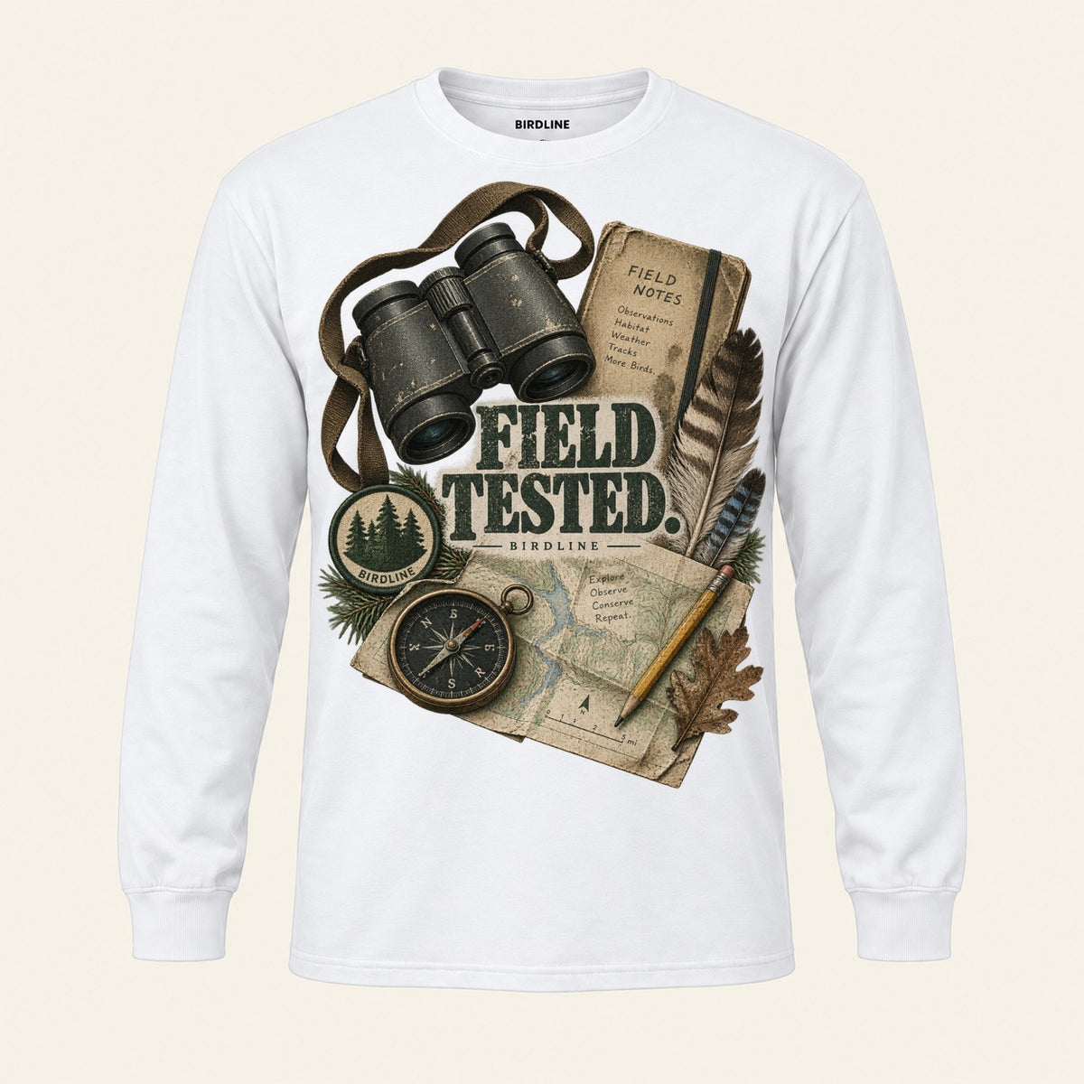 Field Tested Long Sleeve Shirt in White, front view