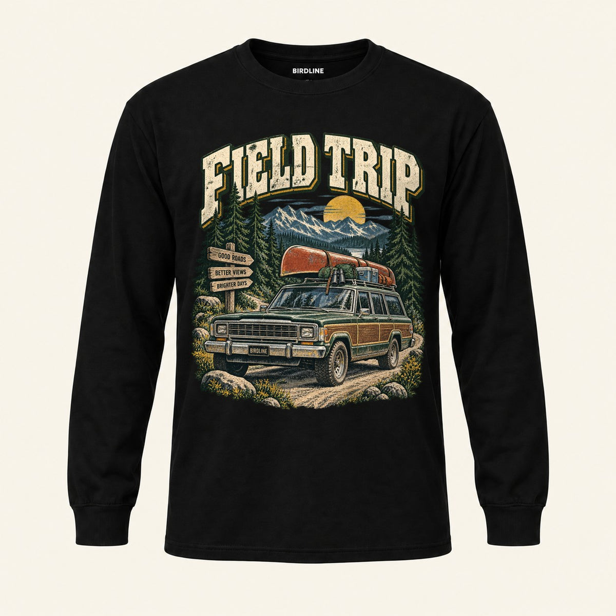 Field Trip Long Sleeve Shirt in Black, front view
