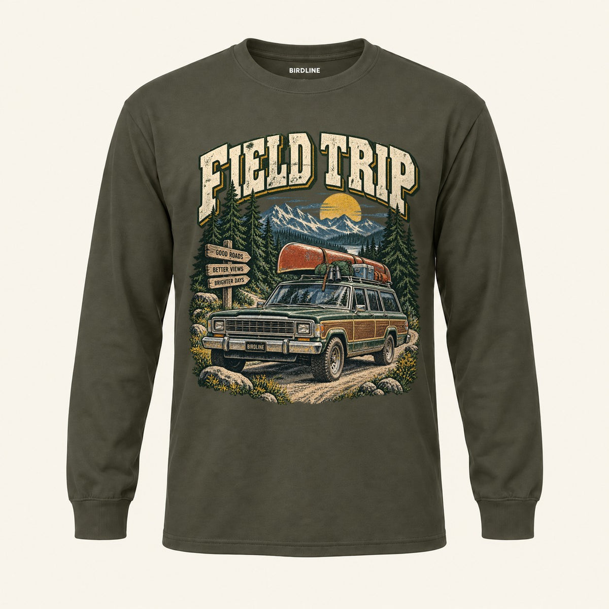 Field Trip Long Sleeve Shirt in Military Green, front view