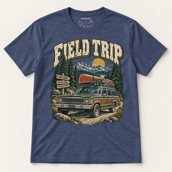 Field Trip T-Shirt in Heather Navy, front view