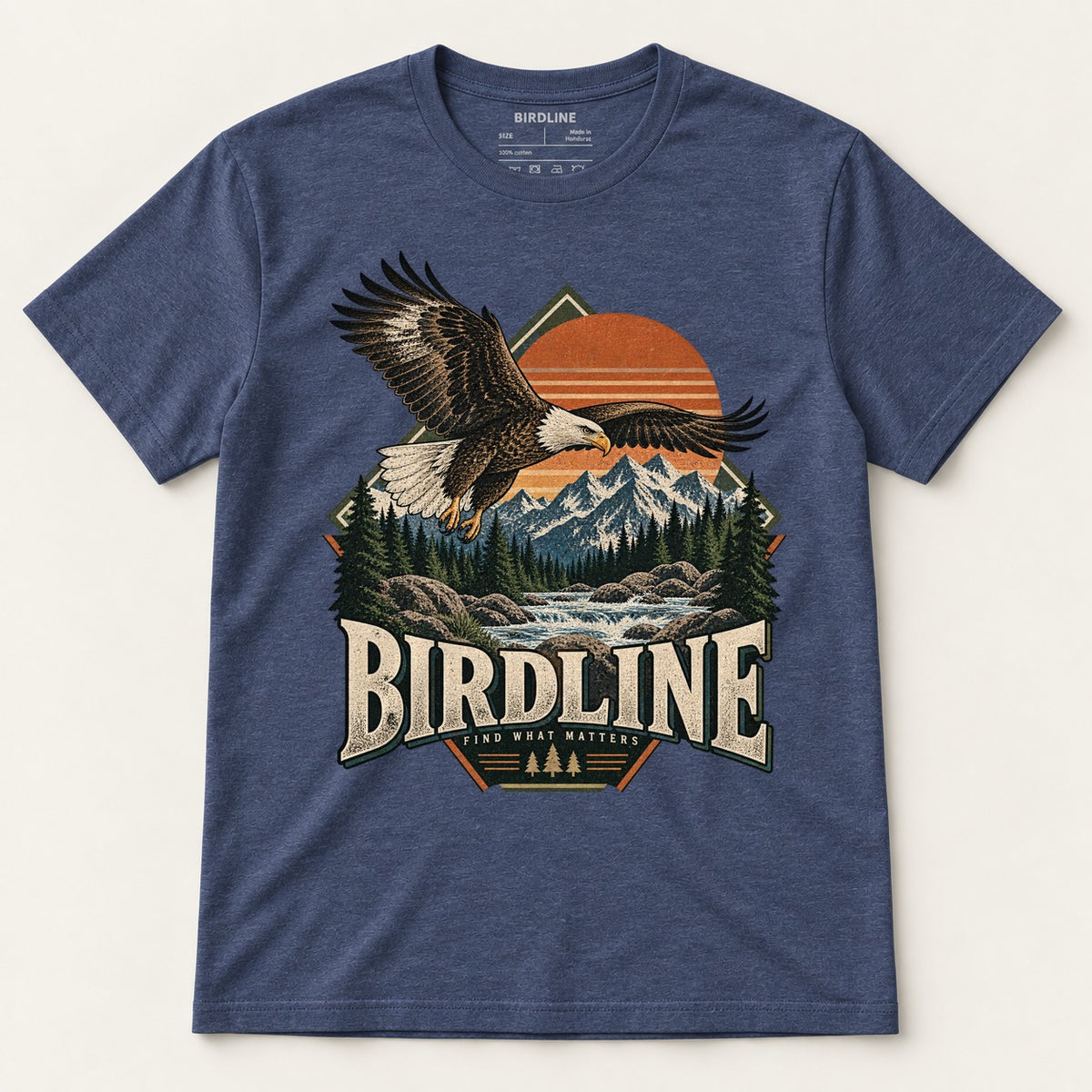 Birdline Find What Matters T-Shirt in Heather Navy, front view