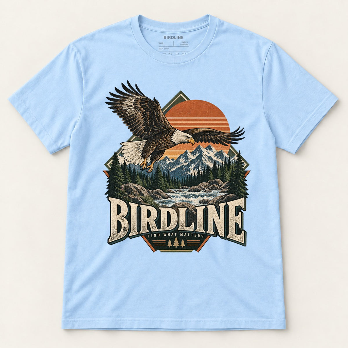 Birdline Find What Matters T-Shirt in Light Blue, front view