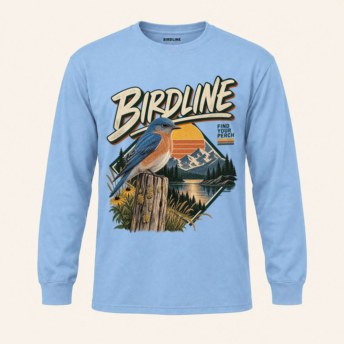 Find Your Perch Long Sleeve Shirt in Light Blue, front view