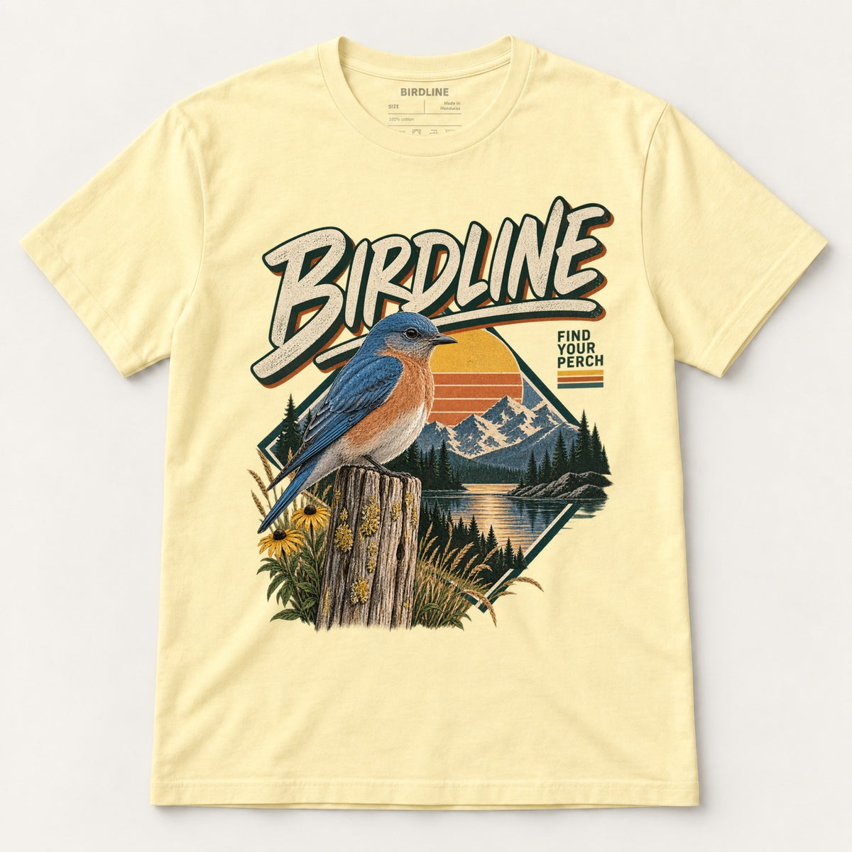 Birdline Find Your Perch T-Shirt in Cornsilk, front view