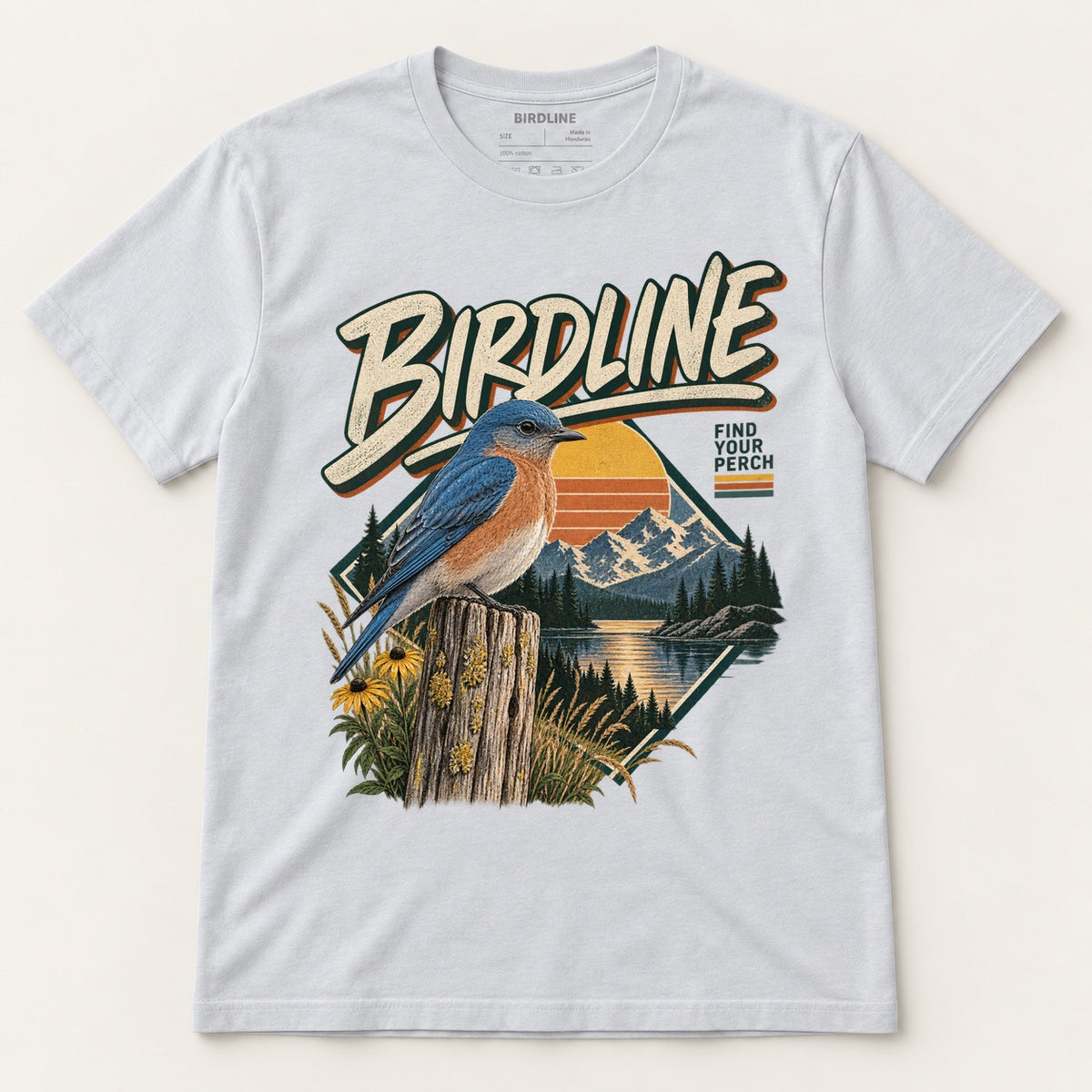 Birdline Find Your Perch T-Shirt in Ice Grey, front view