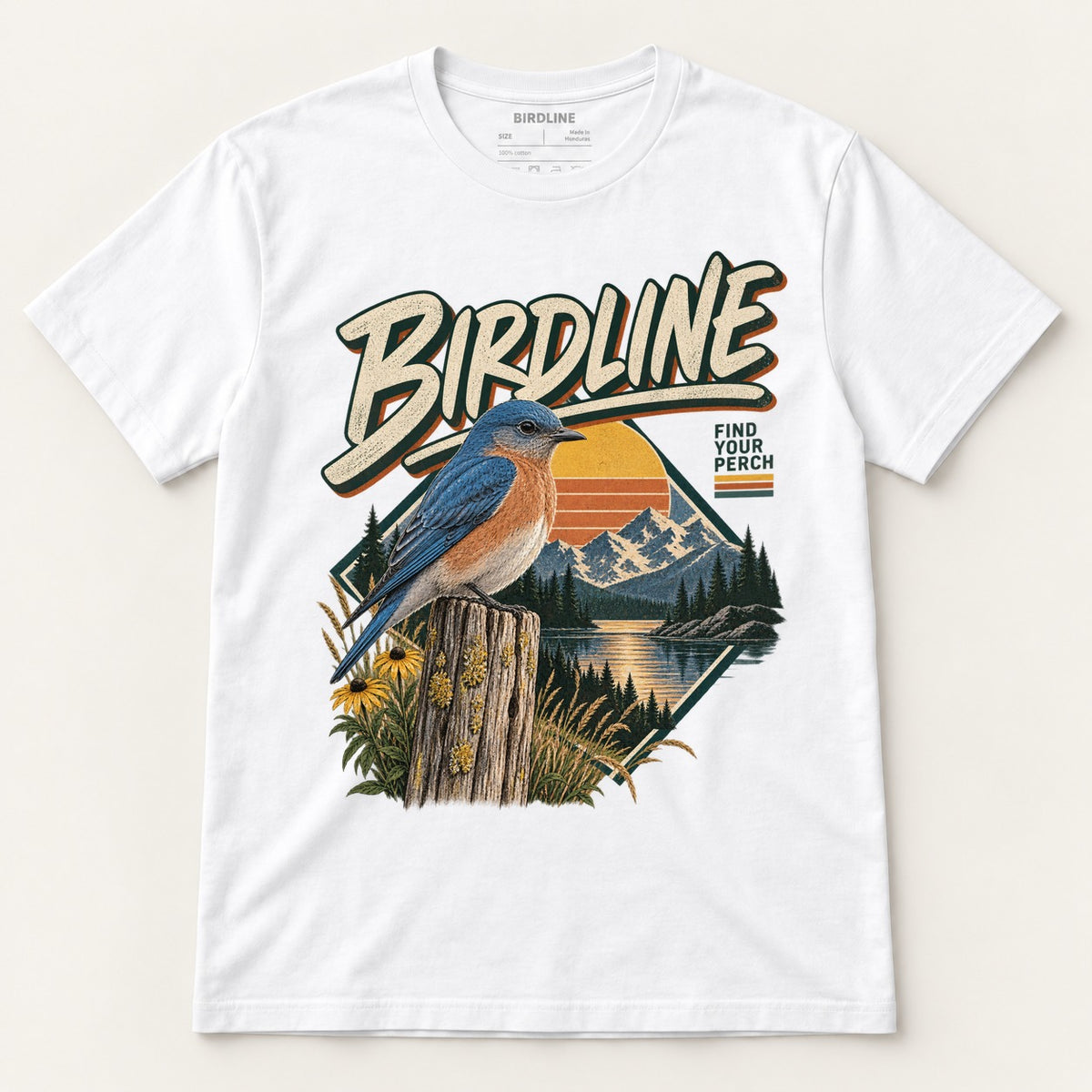 Birdline Find Your Perch T-Shirt in White, front view