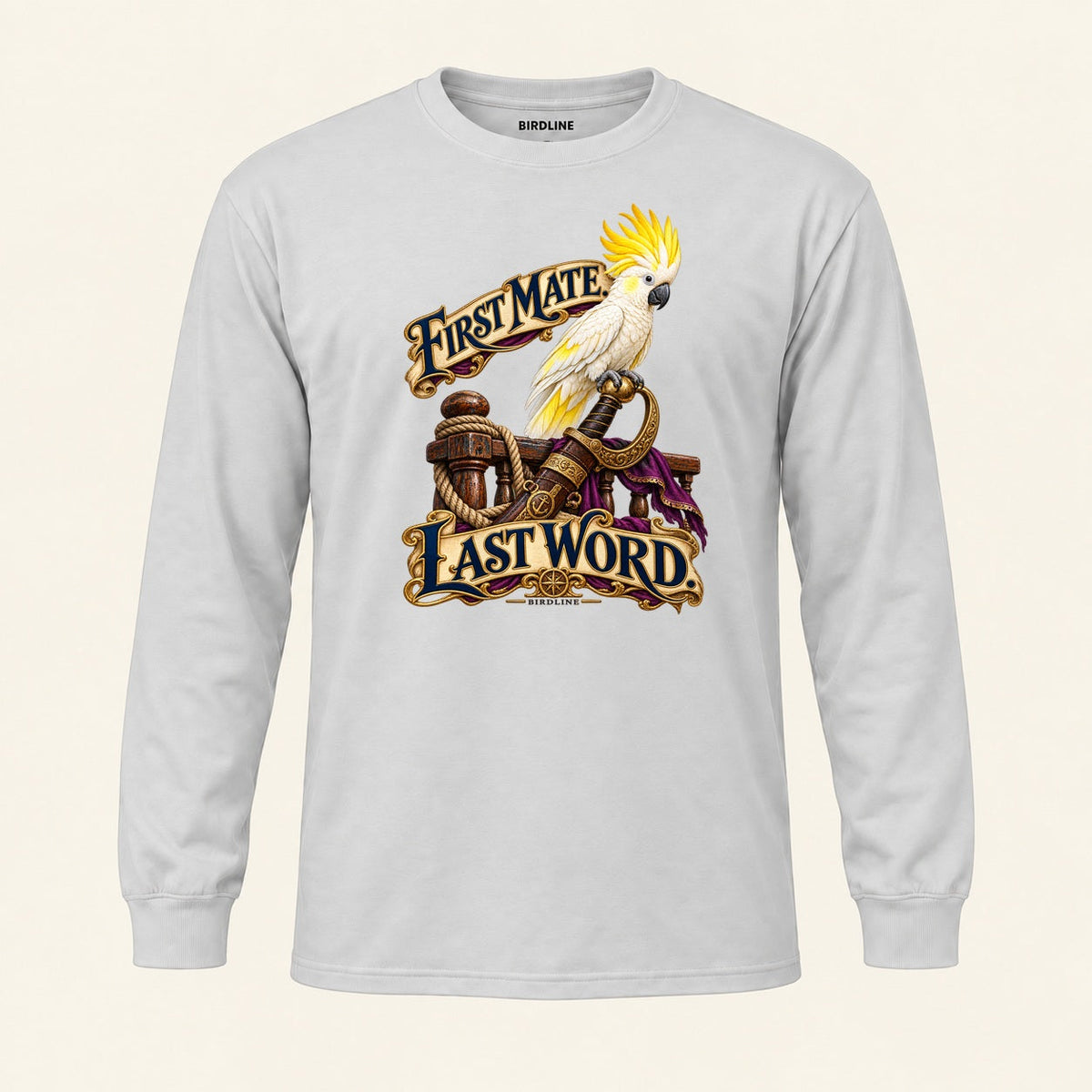 First Mate Last Word Long Sleeve Shirt in Ash, front view