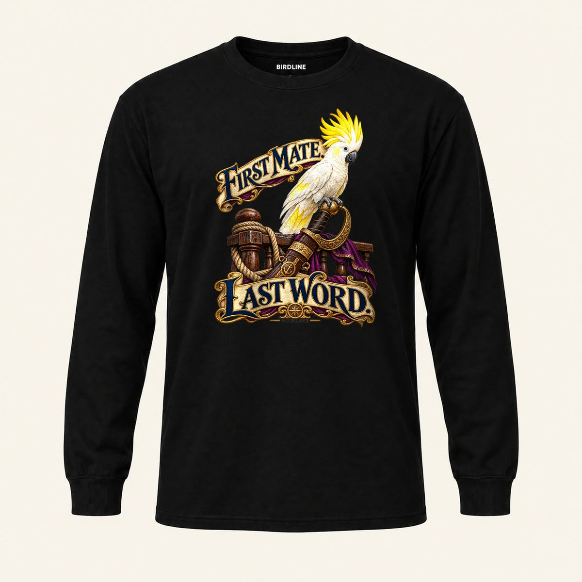 First Mate Last Word Long Sleeve Shirt in Black, front view