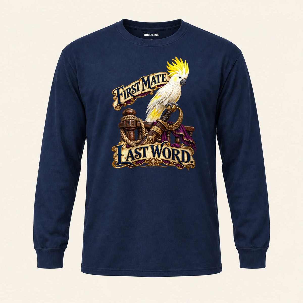 First Mate Last Word Long Sleeve Shirt in Navy, front view