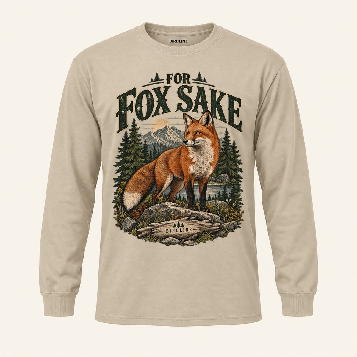 For Fox Sake Long Sleeve Shirt in Sand, front view