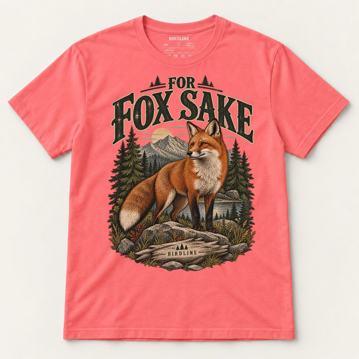 For Fox Sake T-Shirt in Coral Silk, front view