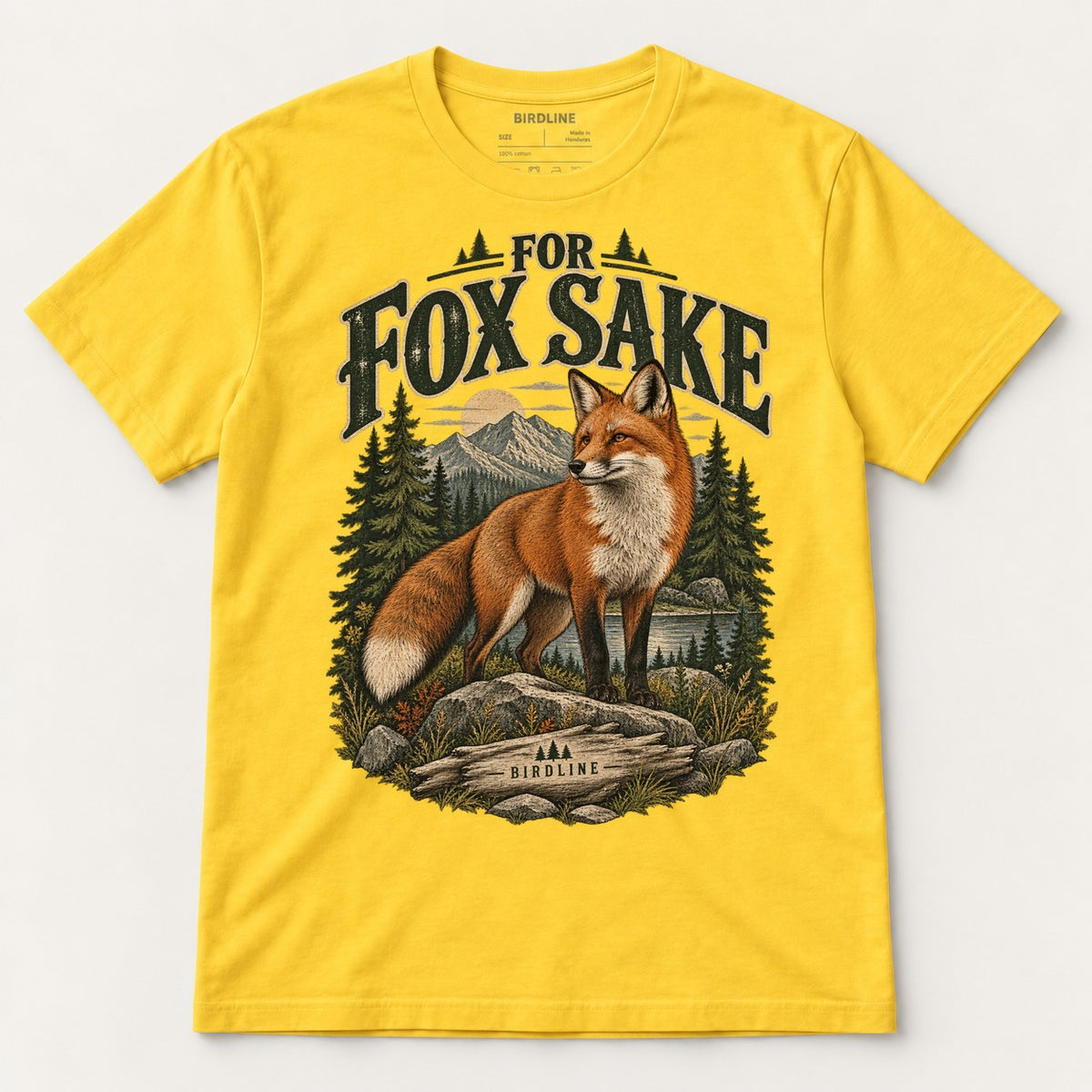 For Fox Sake T-Shirt in Daisy, front view premium-quality garment detail