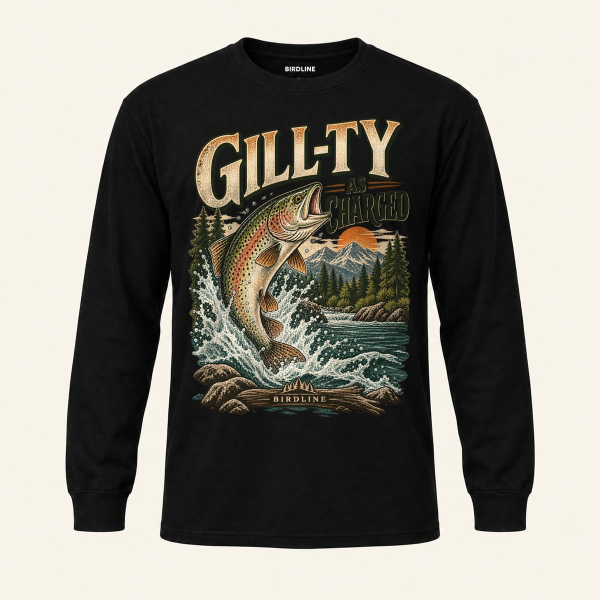 Gill-ty As Charged Long Sleeve Shirt in Black, front view
