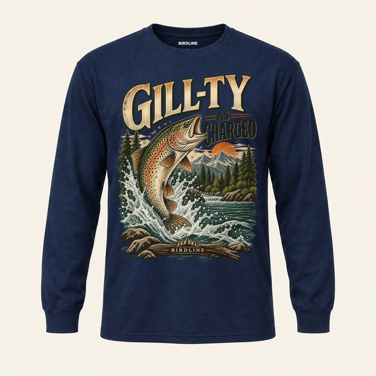 Gill-ty As Charged Long Sleeve Shirt in Navy, front view