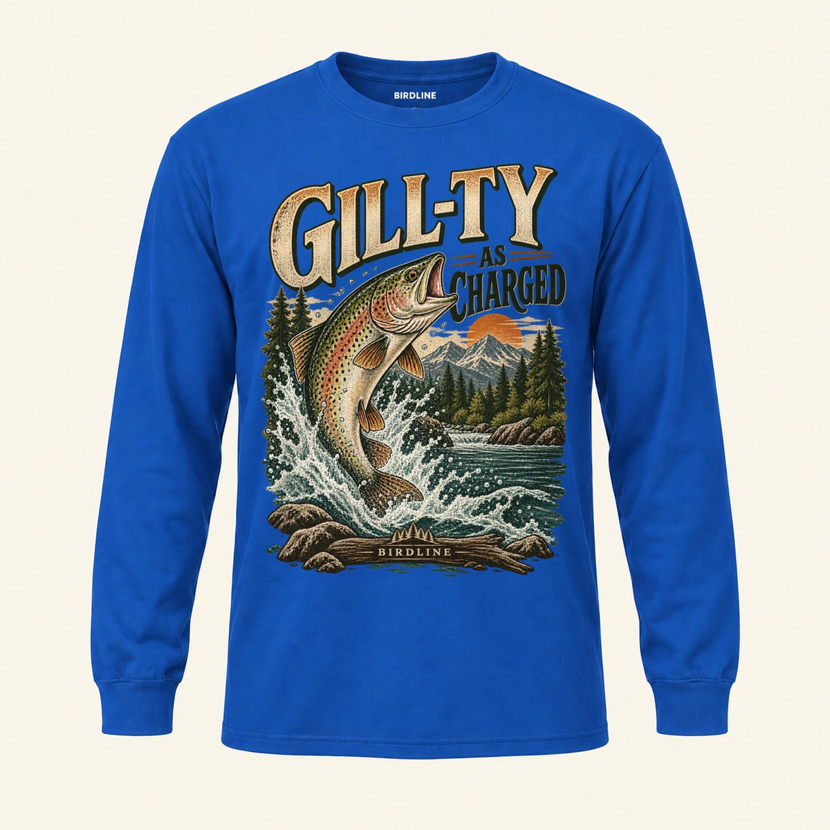 Gill-ty As Charged Long Sleeve Shirt in Royal, front view