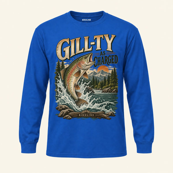 Gill-ty As Charged Long Sleeve Shirt in Royal, front view