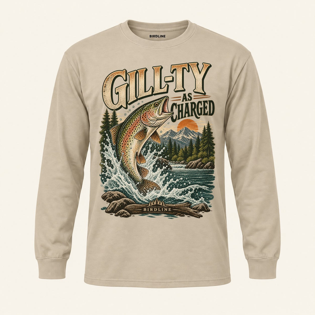 Gill-ty As Charged Long Sleeve Shirt in Sand, front view