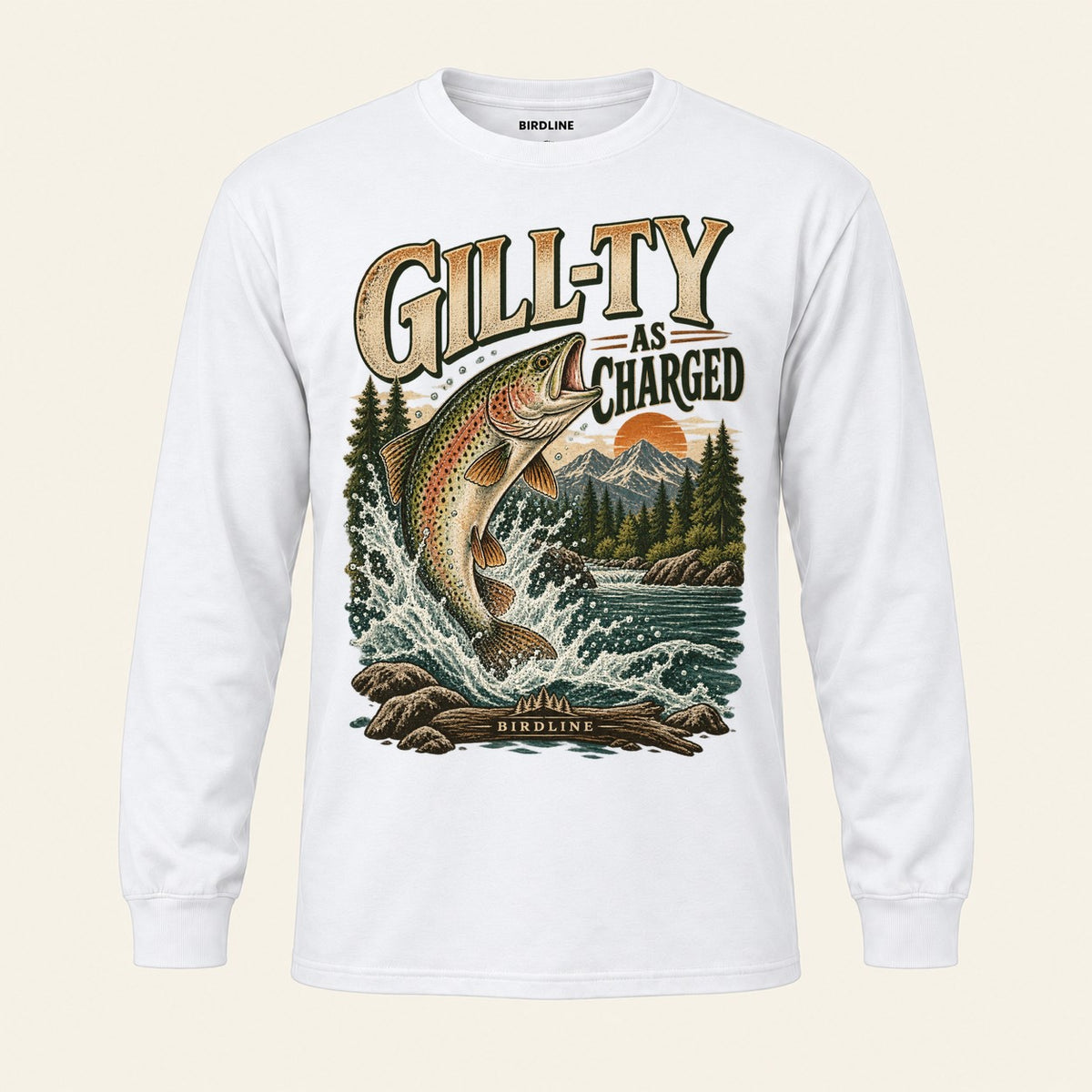 Gill-ty As Charged Long Sleeve Shirt in White, front view