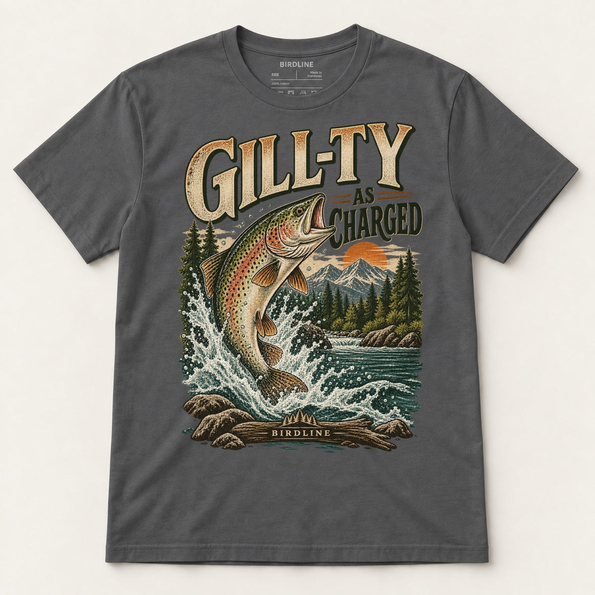 Gill-ty As Charged T-Shirt in Charcoal, front view