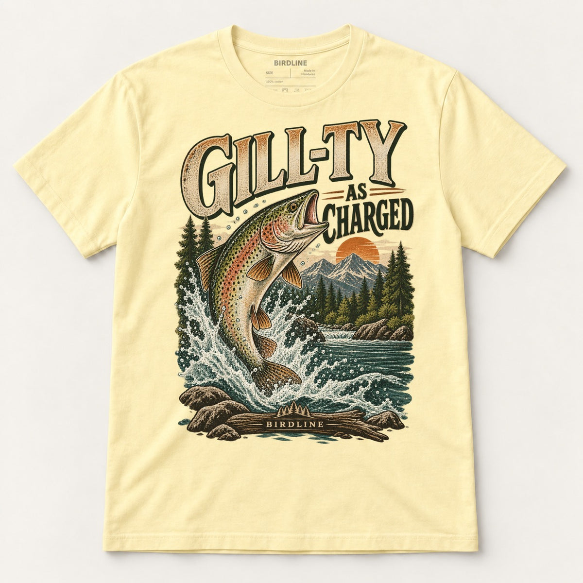 Gill-ty As Charged T-Shirt in Cornsilk, front view