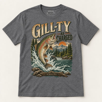 Gill-ty As Charged T-Shirt in Dark Heather, front view