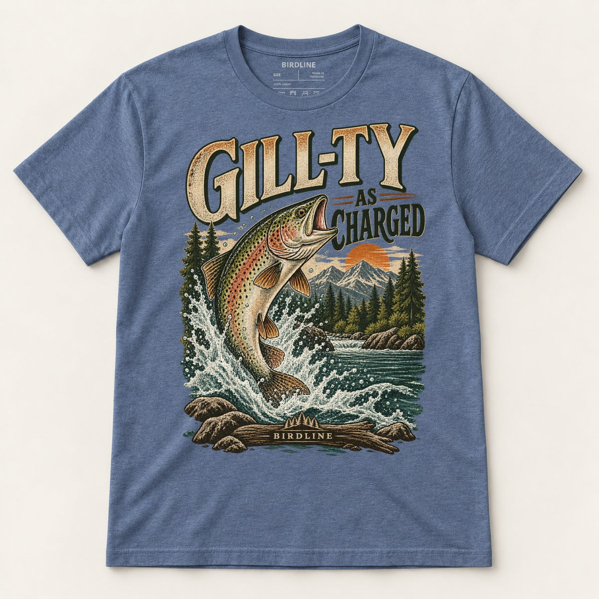 Gill-ty As Charged T-Shirt in Heather Indigo, front view