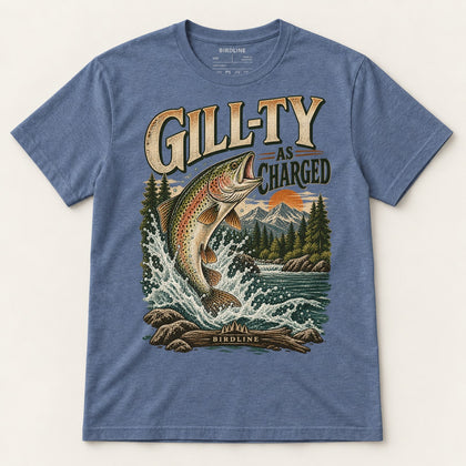 Gill-ty As Charged T-Shirt in Heather Indigo, front view