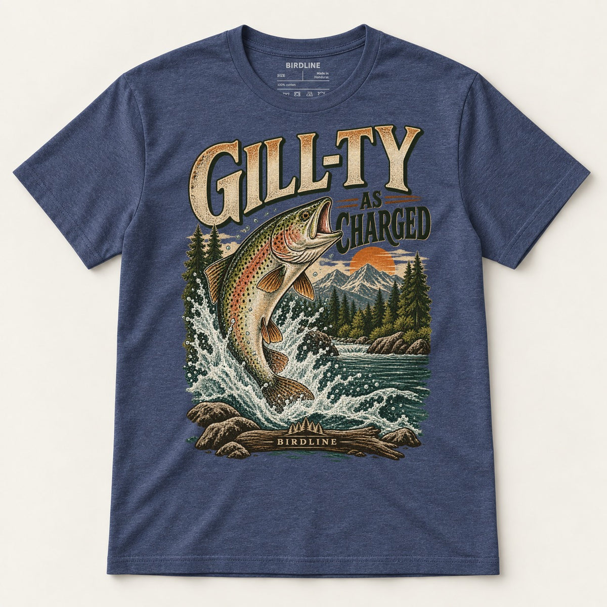 Gill-ty As Charged T-Shirt in Heather Navy, front view