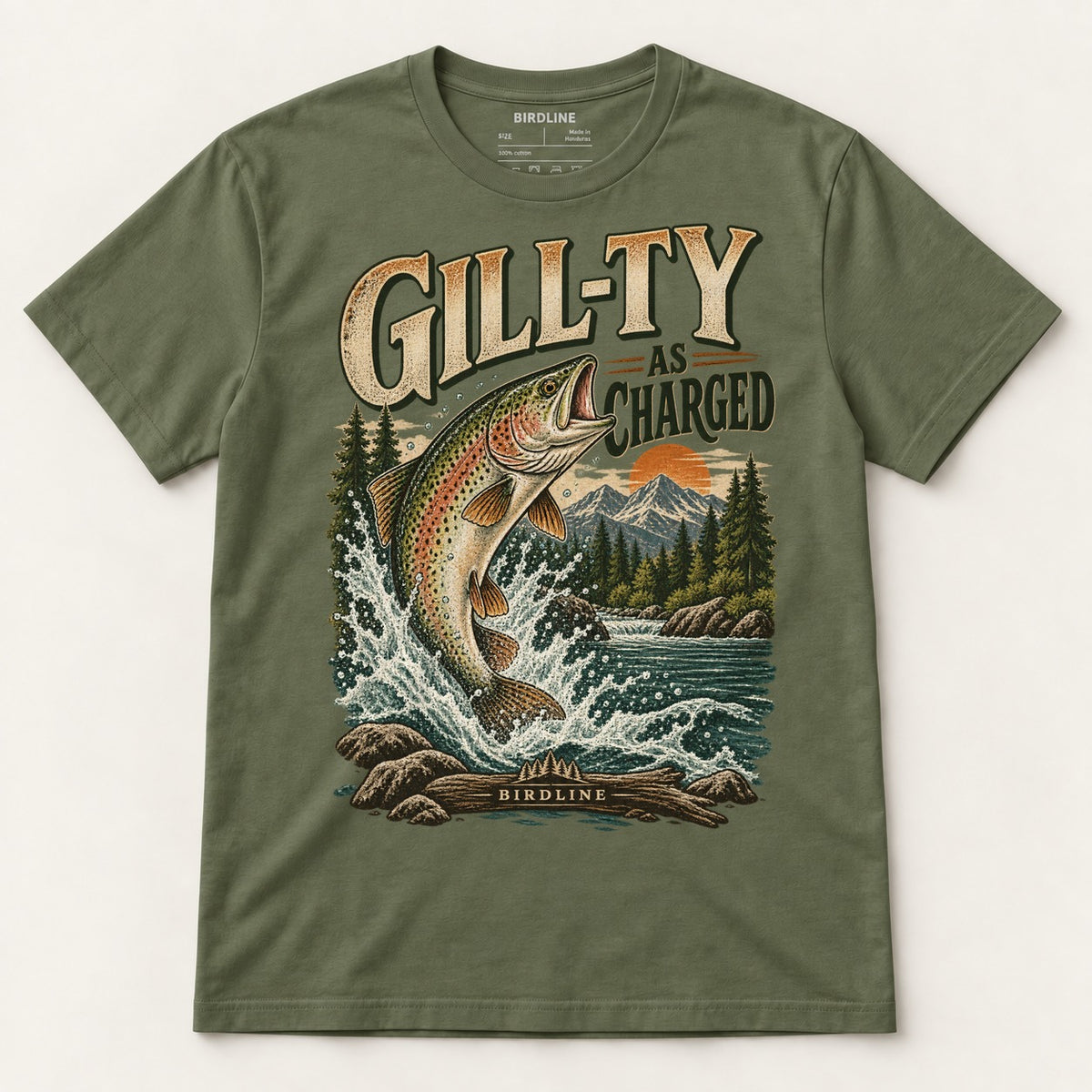 Gill-ty As Charged T-Shirt in Military Green, front view