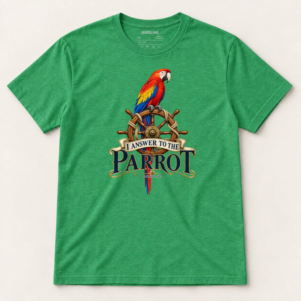 I Answer To The Parrot T-Shirt in Heather Irish Green, front view