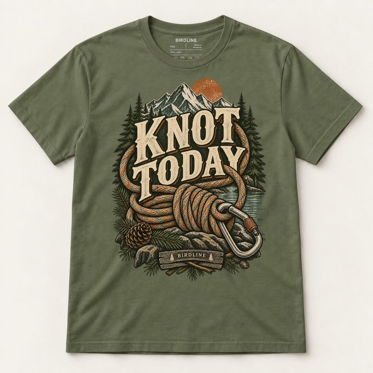 Knot Today T-Shirt in Military Green, front view premium-quality garment detail