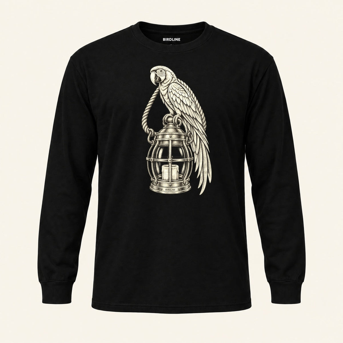 Lantern Watch Long Sleeve Shirt in Black, front view