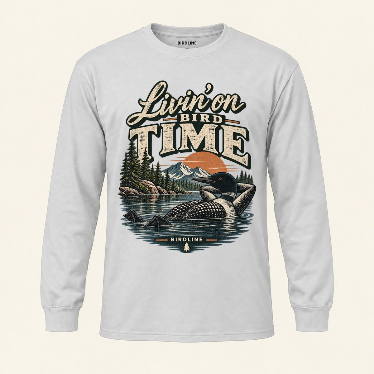 Livin On Bird Time Long Sleeve Shirt in Ash, front view