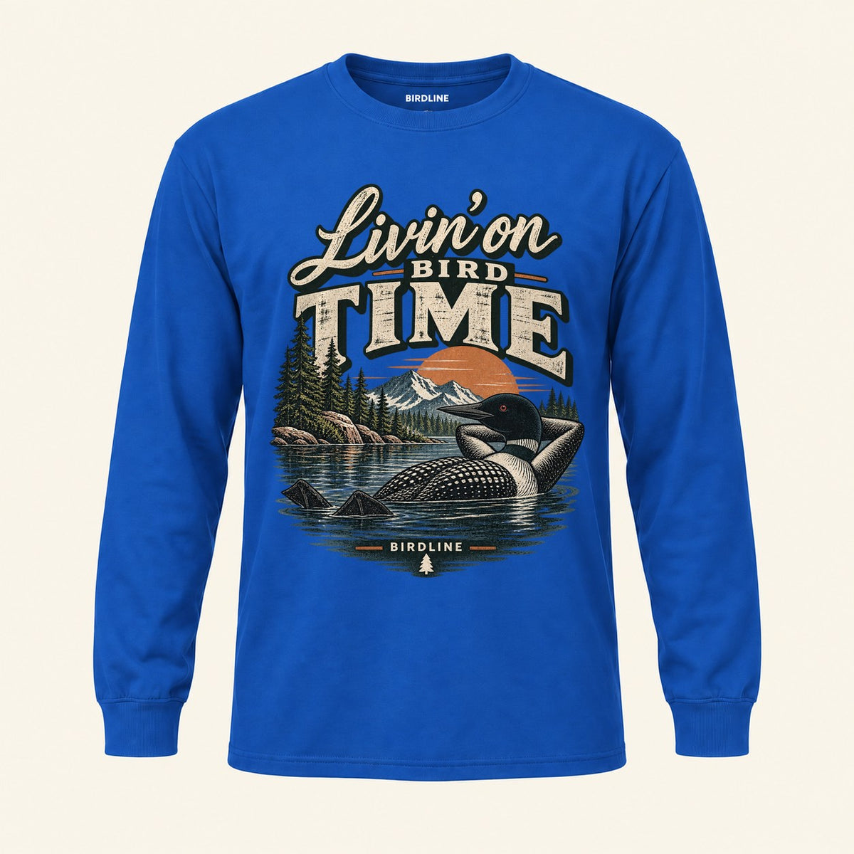 Livin On Bird Time Long Sleeve Shirt in Royal, front view