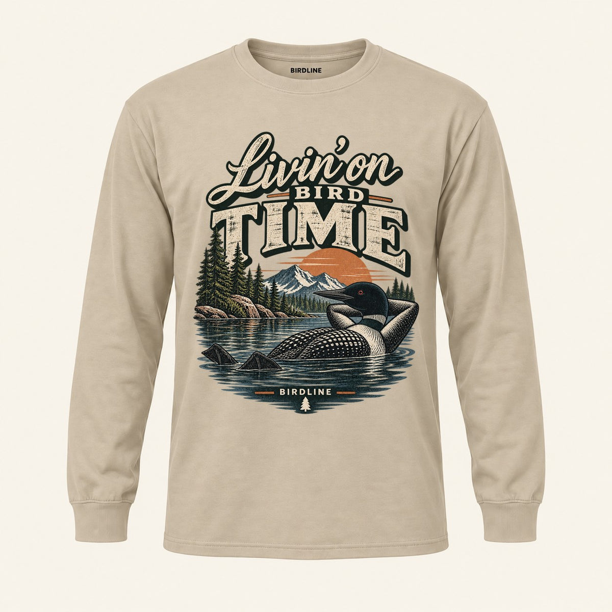 Livin On Bird Time Long Sleeve Shirt in Sand, front view