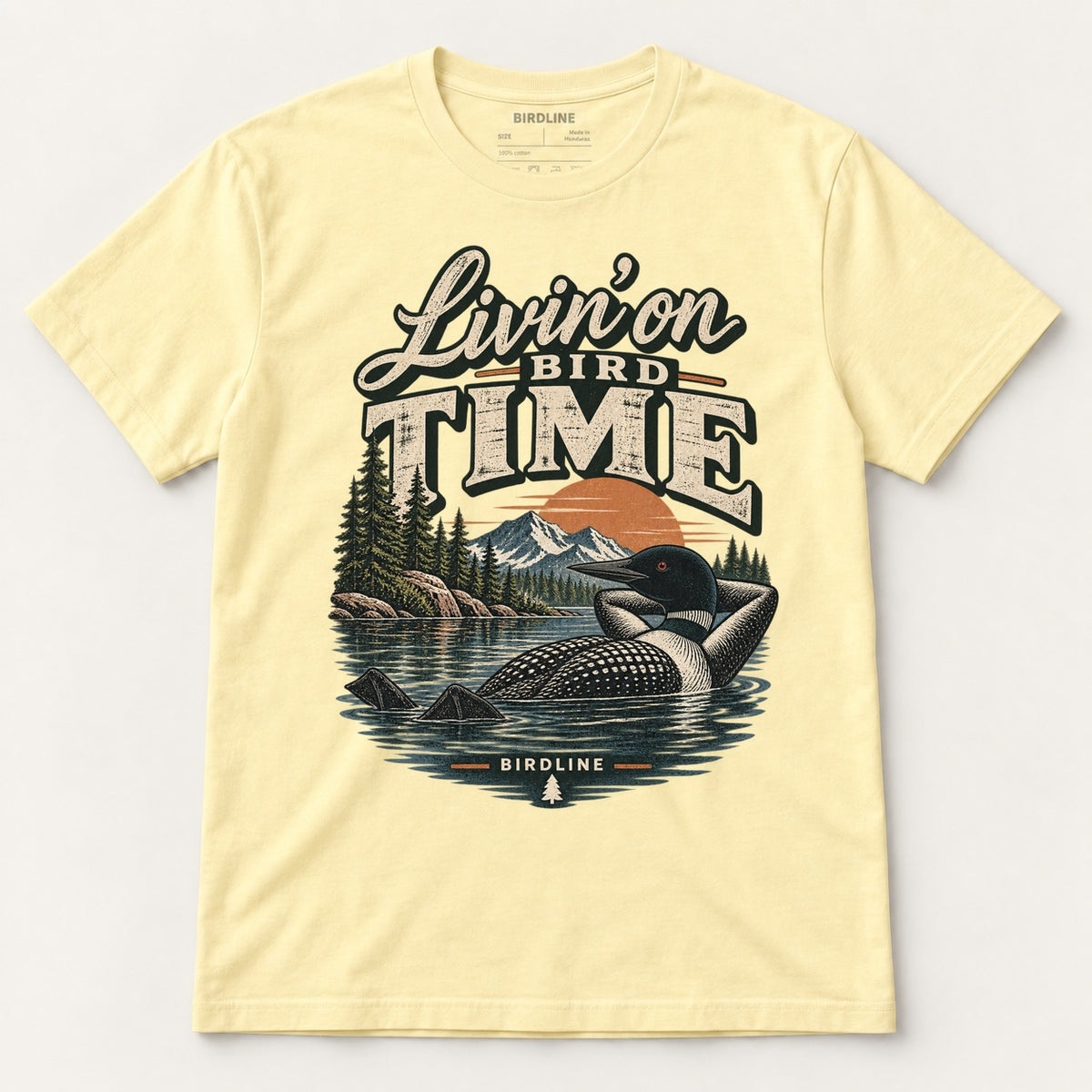 Livin On Bird Time T-Shirt in Cornsilk, front view